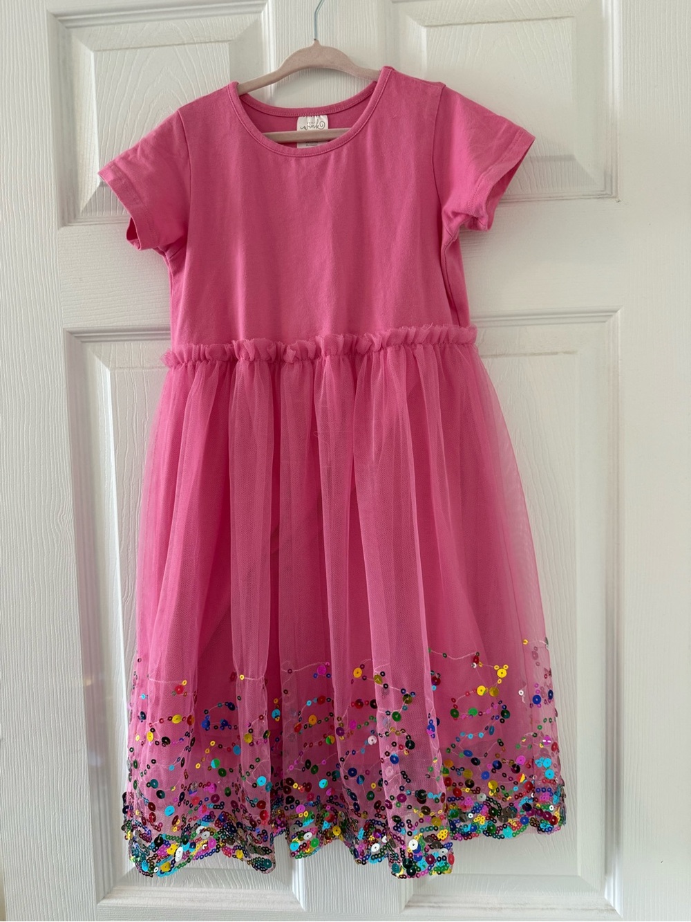 Girls' Sweet Wink Pink Confetti Tulle Birthday Dress with Sequin Hem